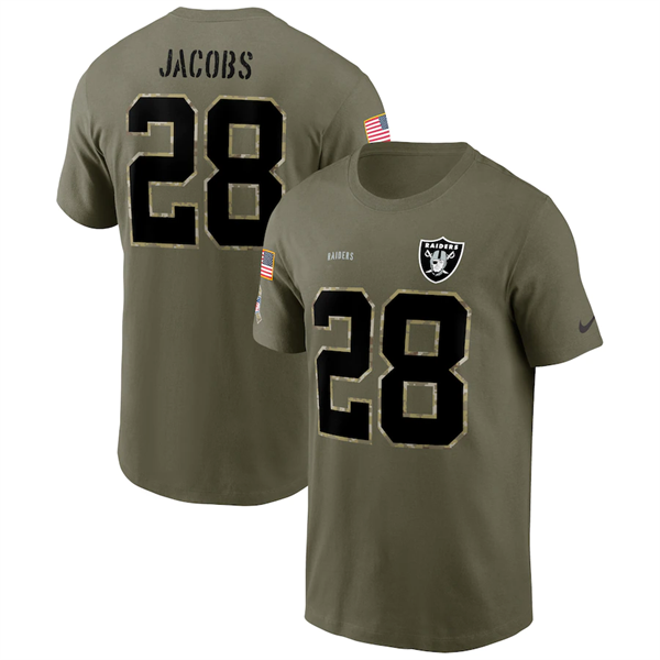 Men's Las Vegas Raiders #28 Josh Jacobs 2022 Olive Salute to Service T-Shirt Men's Las Vegas Raiders #28 Josh Jacobs 2022 Olive Salute to Service T-Shirt